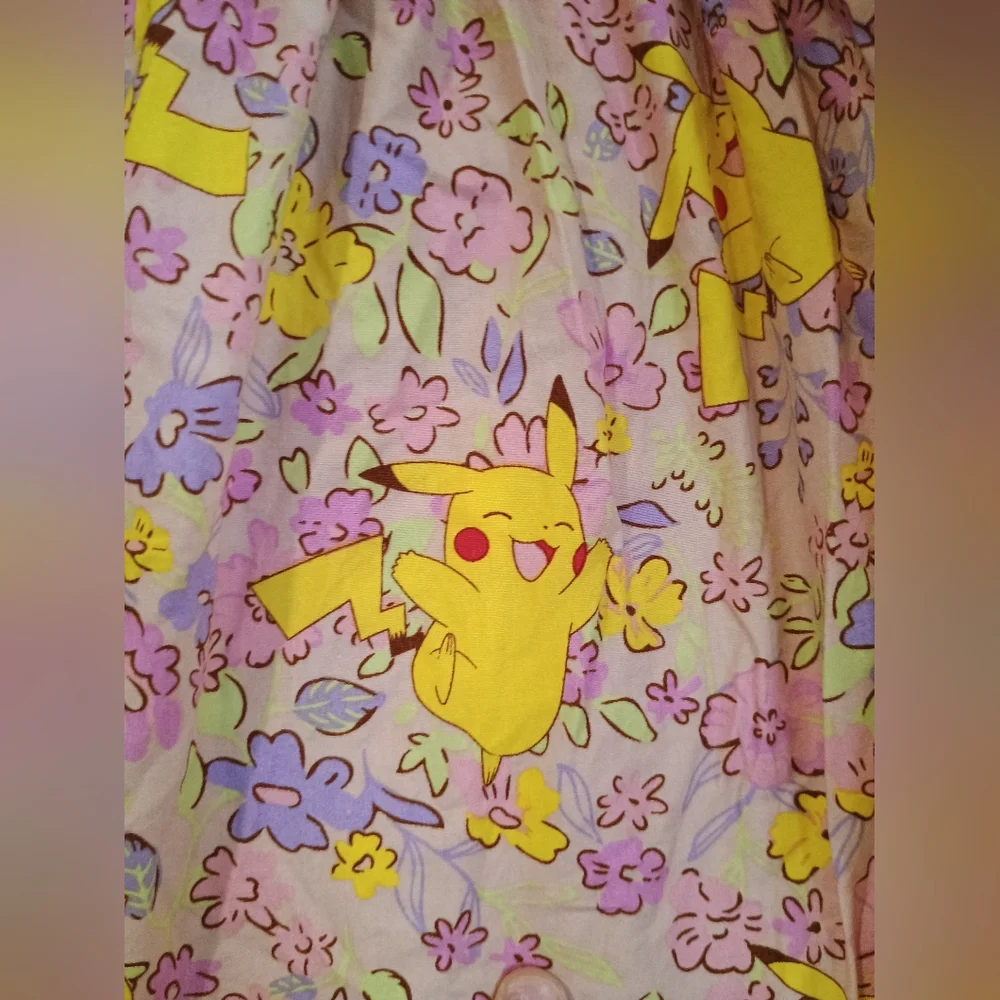 Pokemon Pikachu Floral Dress Size M 8 Smocked Square Neck Flutter Sleeve Dress